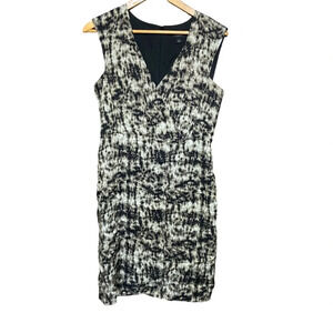 Ann Taylor Silk Blend Paint Strokes Print Plunge Sheath Midi Dress Size 6